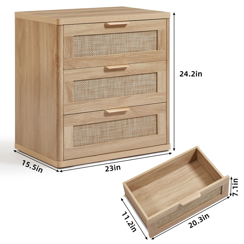 Rattan 23" Nightstands Set of 2 with Drawers N3612