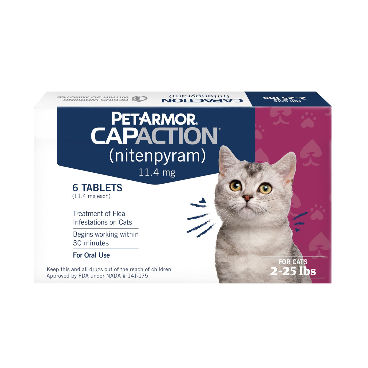 Oral Flea Tablets Cats 2-25 lbs, Nitenpyram, 6-Dose P3321