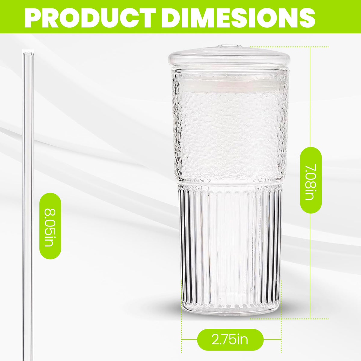 Clear 22 oz Glass Cup with Lid and Straw A4496