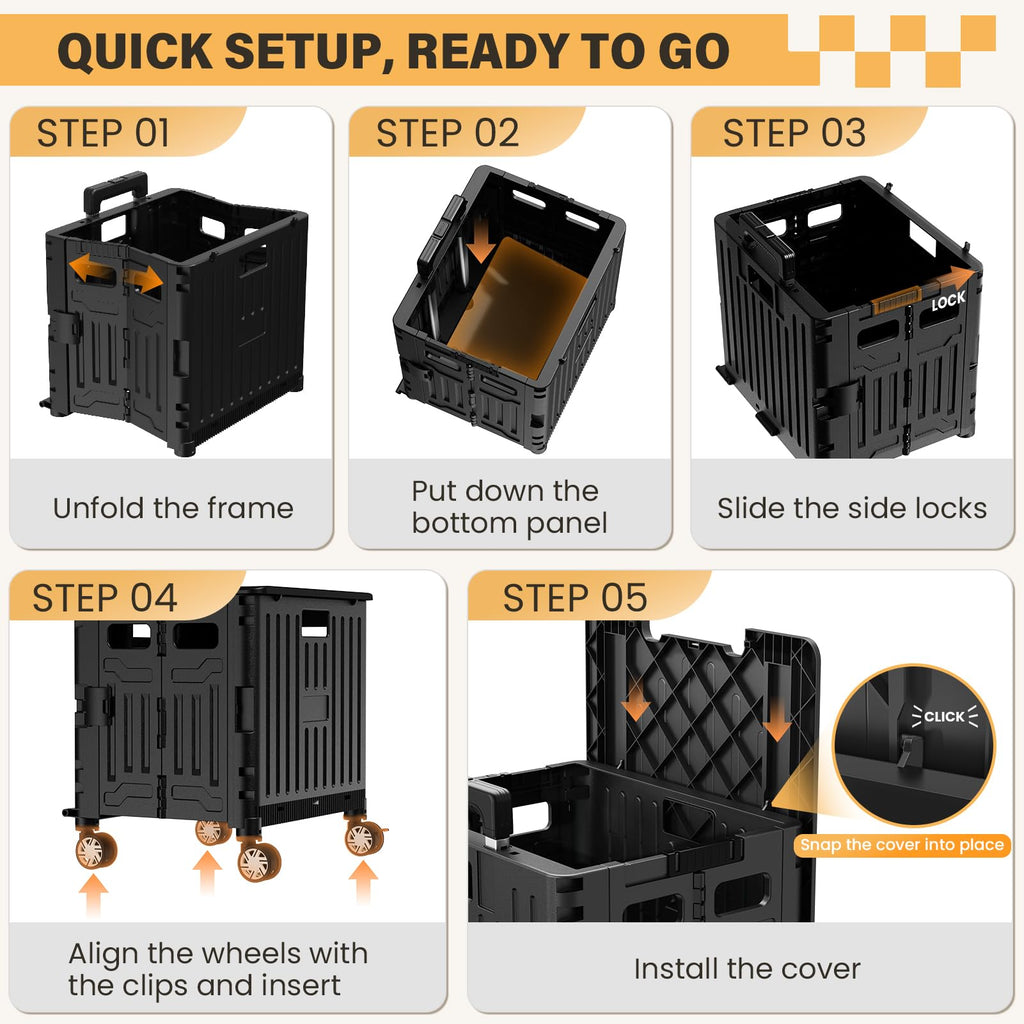 Black Folding Rolling Utility Cart O9802