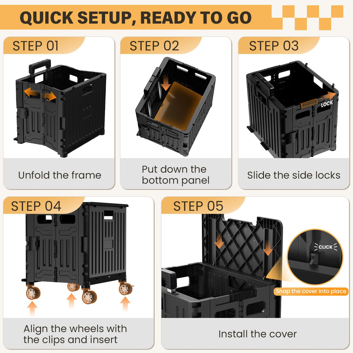 Black Folding Rolling Utility Cart O9802