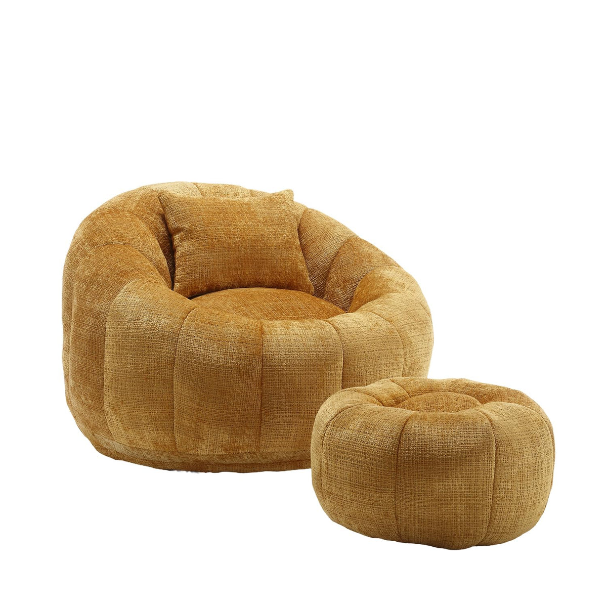 Yellow Chenille Bean Bag Chair with Ottoman and Pillow A7875