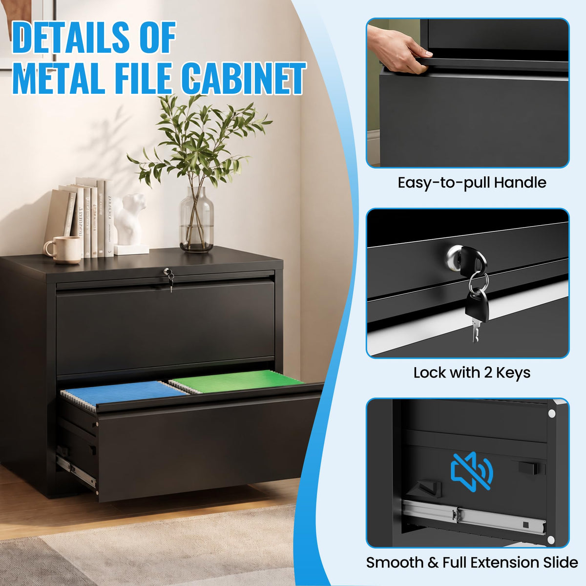 2 Drawer Metal File Cabinet with Lock F91706