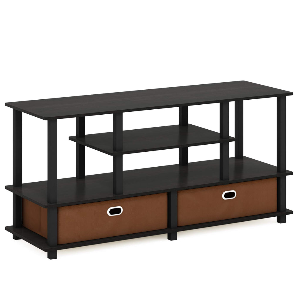 Black Espresso 4-Tier TV Stand with 2 Storage Bins Y69782