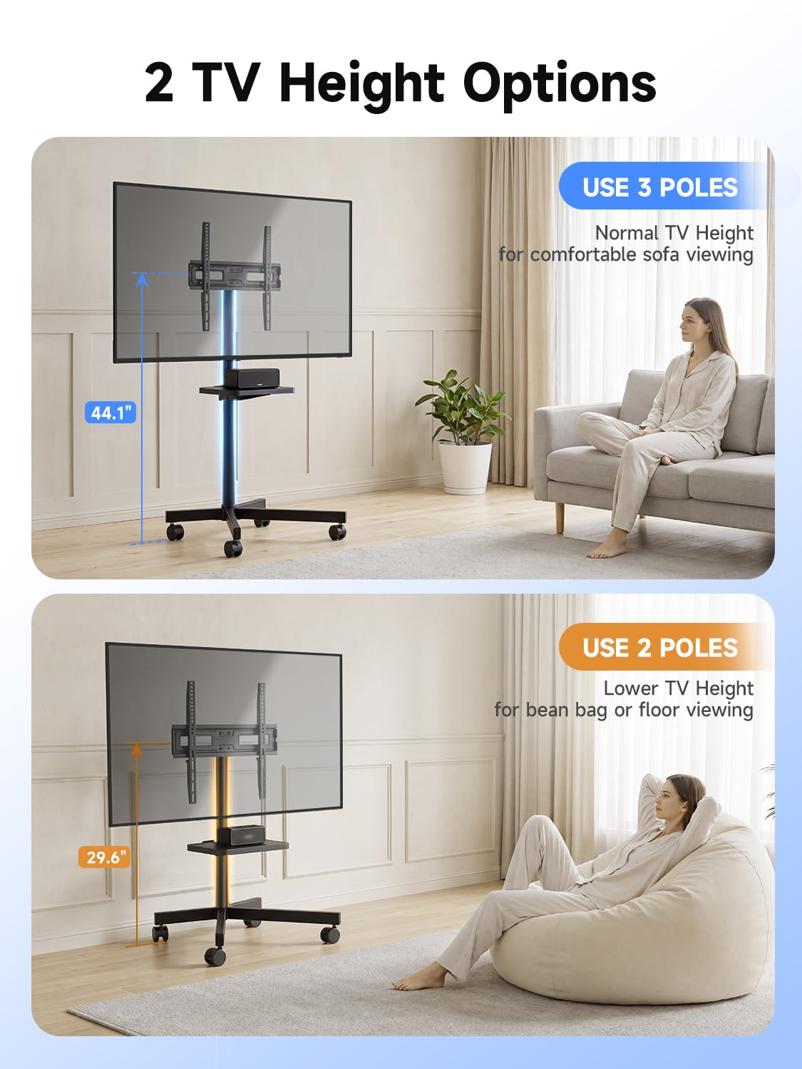 Height Adjustable Rolling TV Stand E537