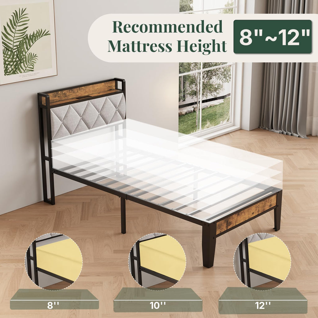 Twin Bed Frame with Headboard and Charging Plug J939627