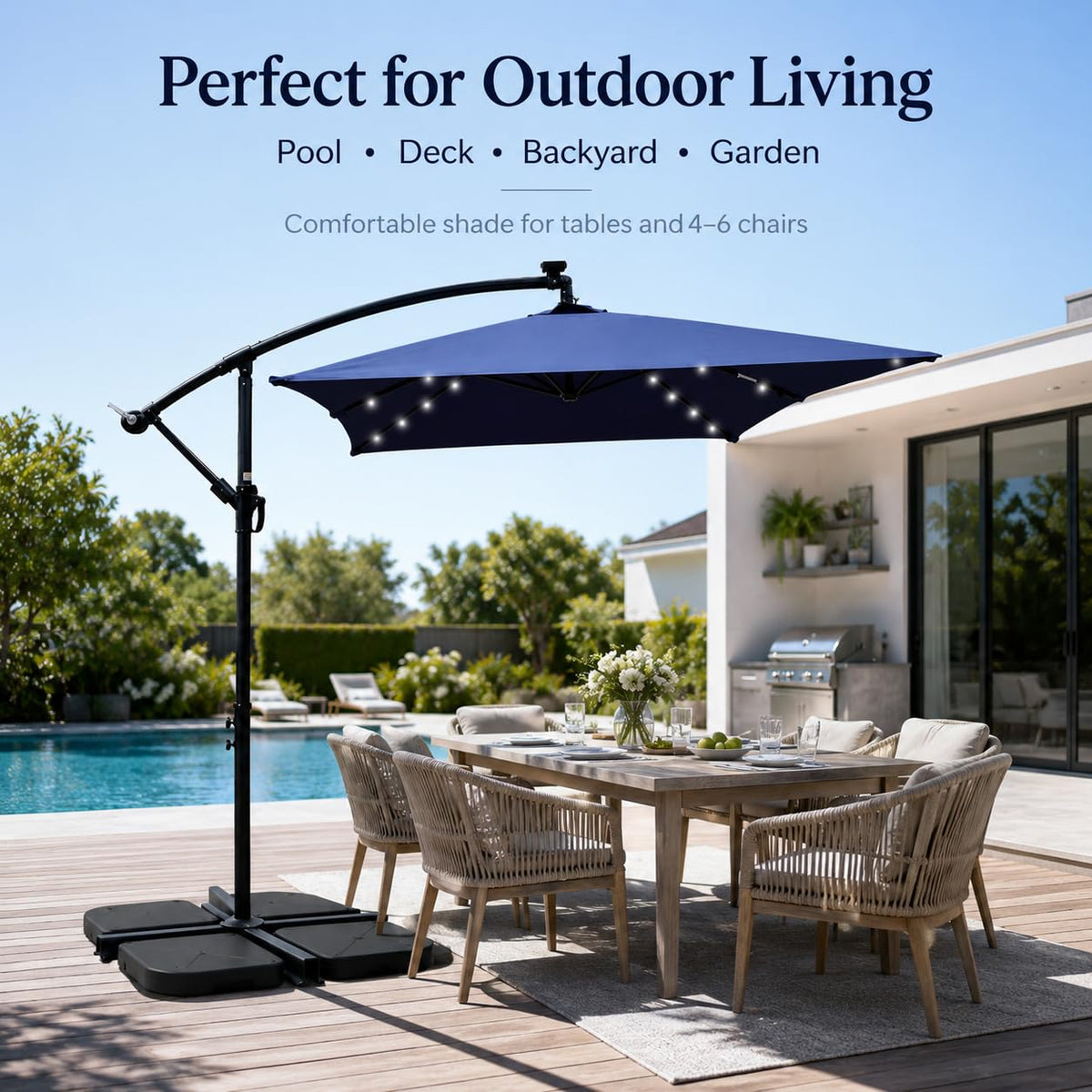 10x6.5FT Navy Blue Solar Patio Umbrella G375