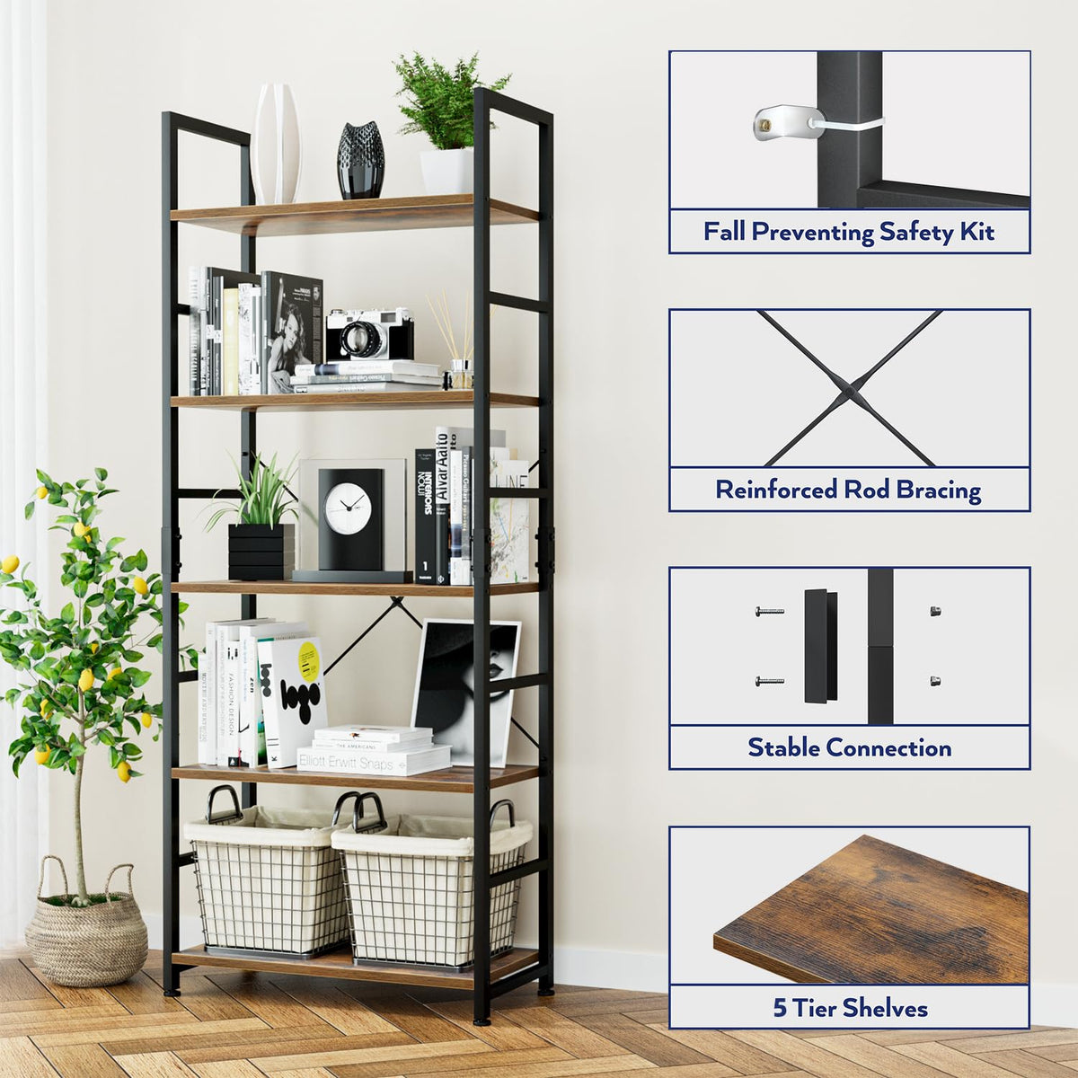 5 Tier Freestanding Bookshelf E8480