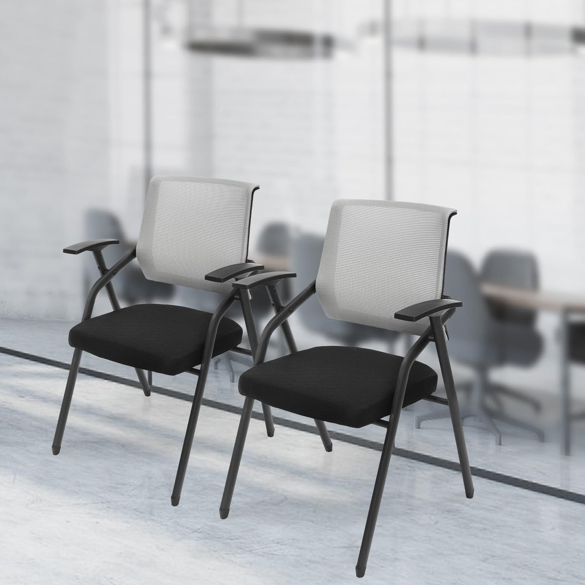 2 Pack Grey Mesh Office Chair with Arms F2431