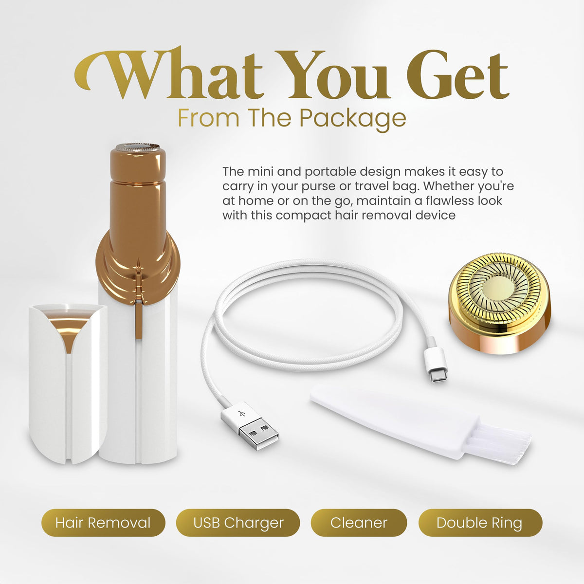 USB Rechargeable Facial Hair Remover with 2 Replacement Heads L162461