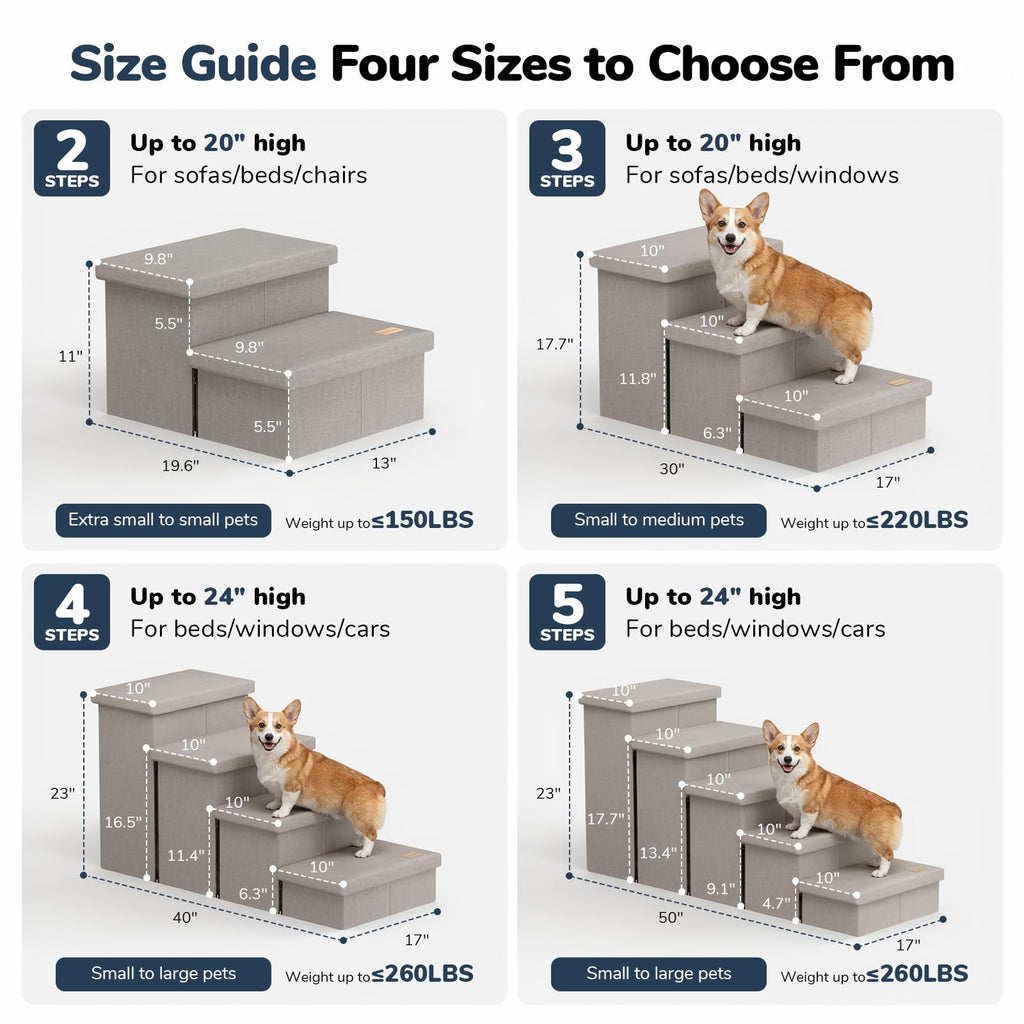 Light Grey Dog Stairs with Storage W224653