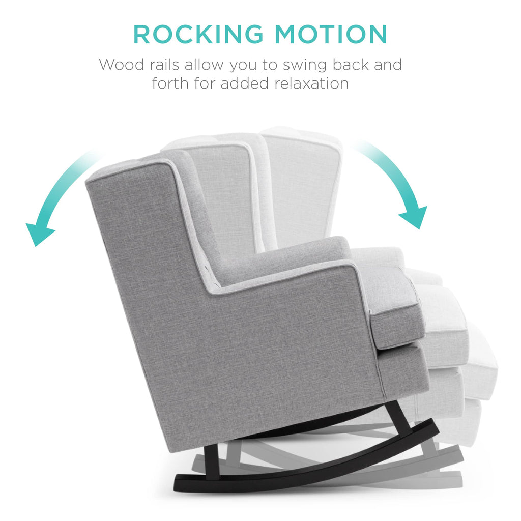 Gray Velvet Tufted Upholstered Rocking Accent Chair with Wood Frame L2346