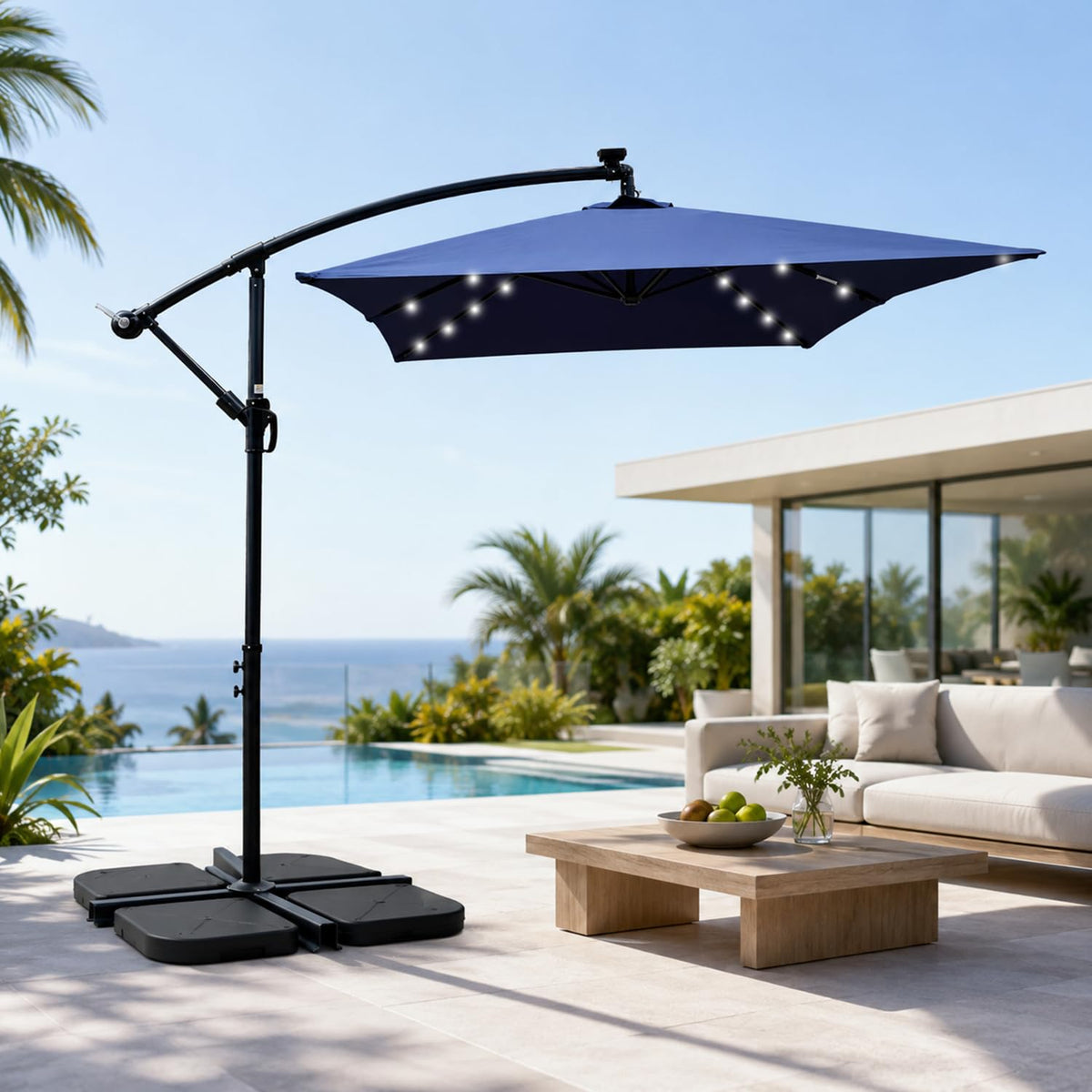 10x6.5FT Navy Blue Solar Patio Umbrella G375