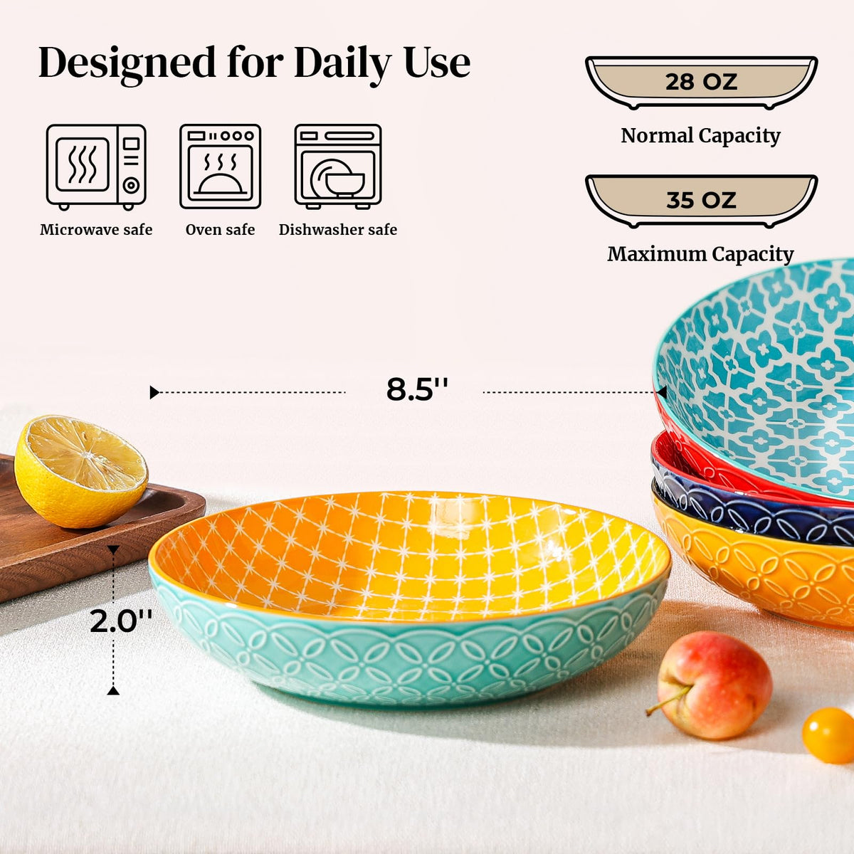 16 OZ Cereal Bowls Set of 4 and 8.5" Serving Bowls Set of 4 Y699247