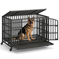 48-Inch Heavy Duty Dog Crate with 2 Doors, Lockable Wheels & Removable Tray, Black S7257