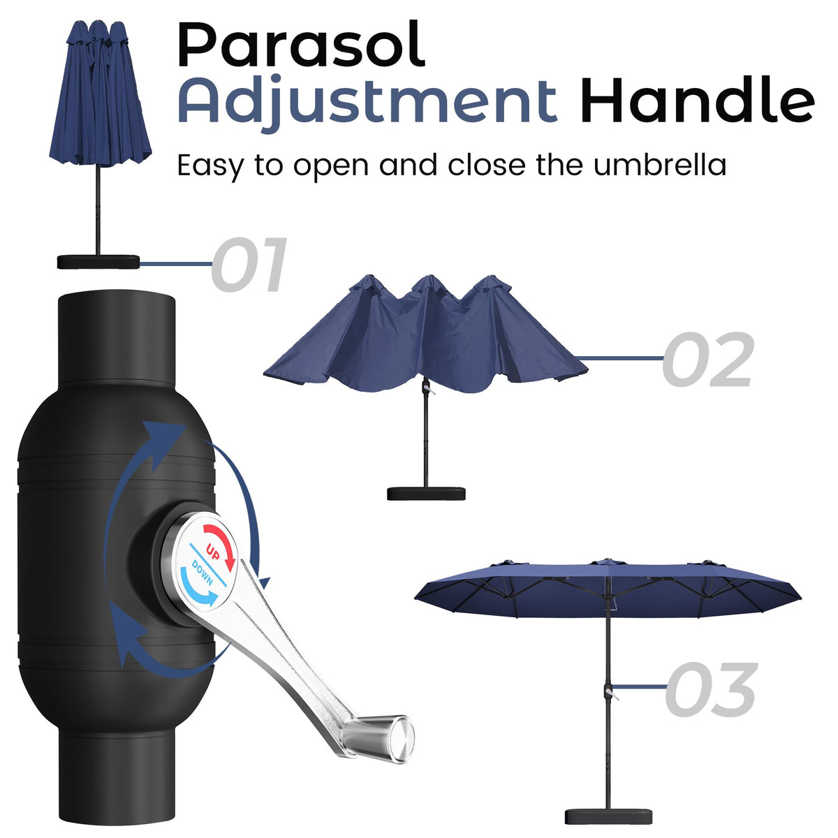 15ft Navy Blue Double-Sided Patio Umbrella with Base S7875
