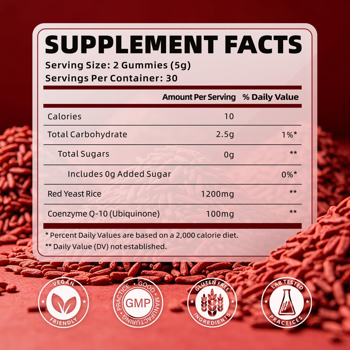 Sugar Free Red Yeast Rice with CoQ10 1200mg Strawberry Flavor 120 Count J12289