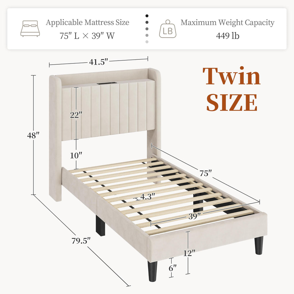 Twin Bed Frame with Storage Headboard V9826