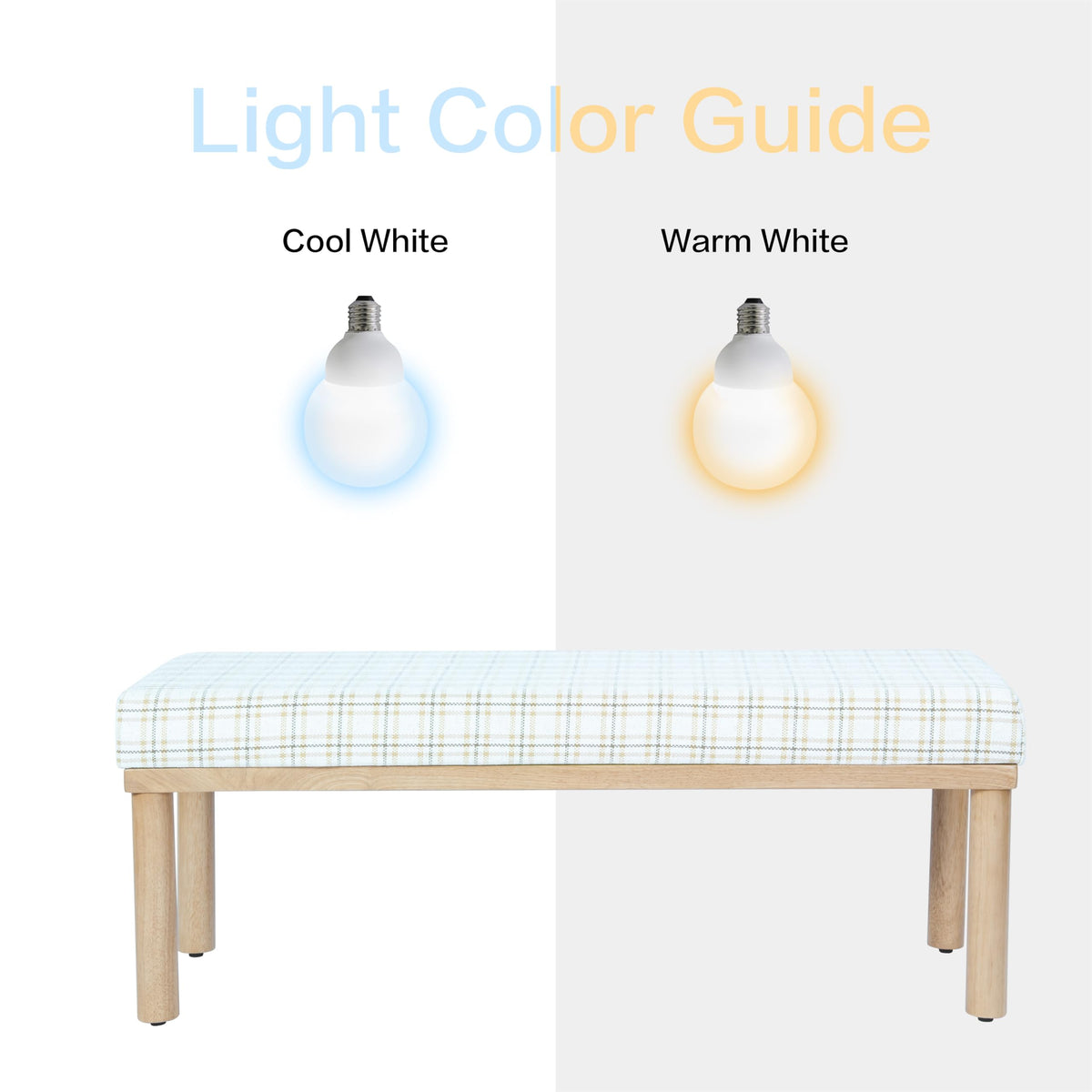 Natural Plaid Woven Fabric Bench M42656