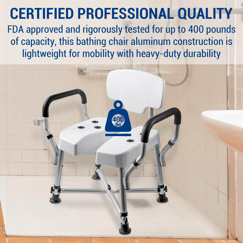 Heavy Duty Shower Chair with Back and Padded Armrests L7556