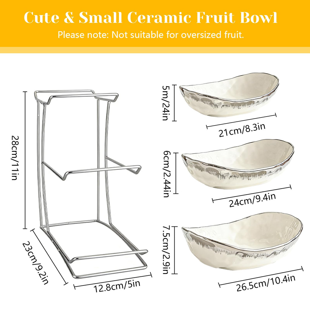 3 Tier Ceramic Fruit Bowl with Metal Stand D129789