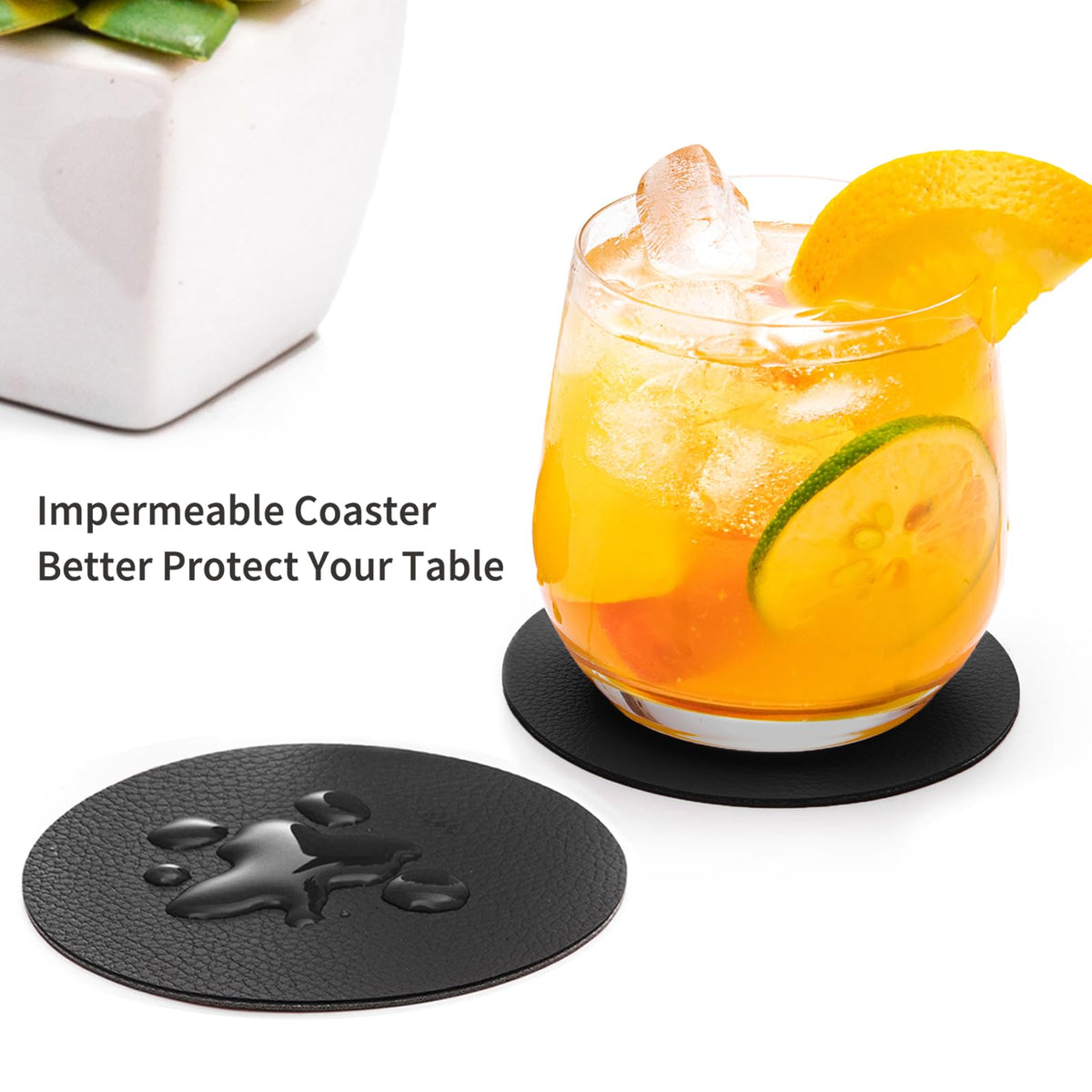 Faux Leather Drink Coasters with Holder, Set of 12 P4669