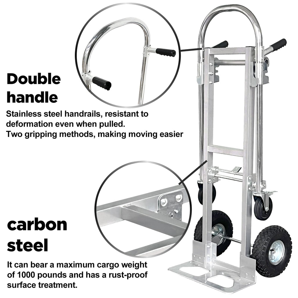 Convertible Hand Truck Dolly Cart with 4 Wheels 1000 Lbs T78234