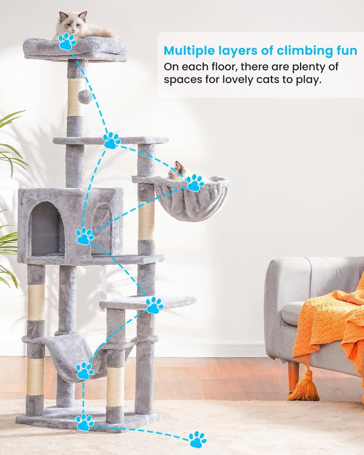 Cat Tree, Multi-Level Sisal Covered Scratching Posts E6314