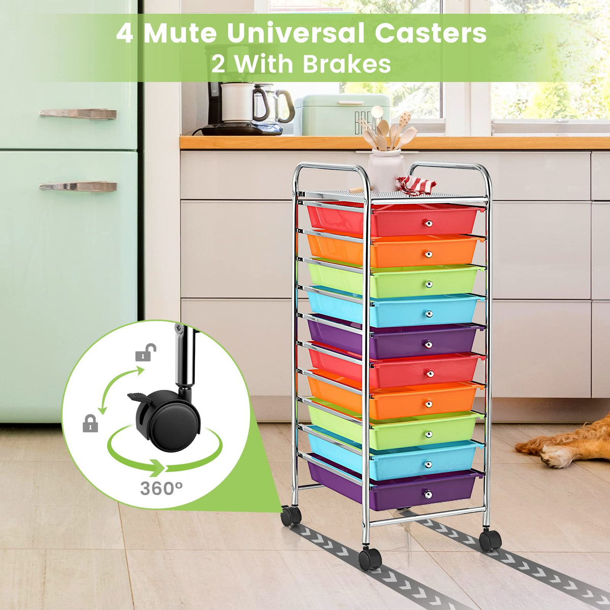 10 Drawer Rolling Cart with Lockable Wheels X48328