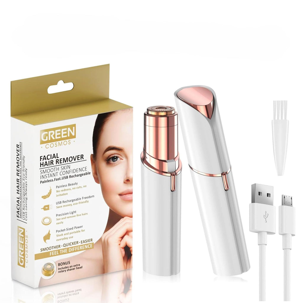 USB Rechargeable Facial Hair Remover with 2 Replacement Heads L162461