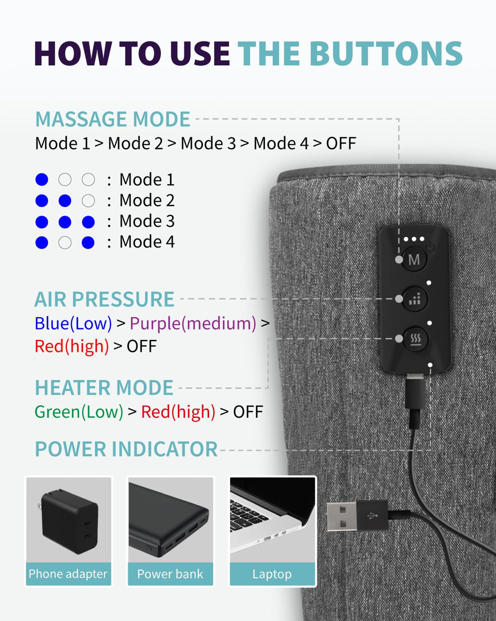 Wireless Air Compression Leg Massager with Heat, 4 Modes, Set of 2 P779