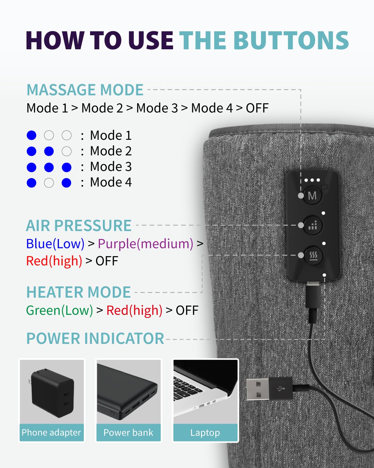 Wireless Air Compression Leg Massager with Heat, 4 Modes, Set of 2 P779