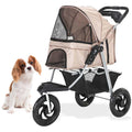 3-Wheel Dog Stroller with Storage Basket and Cup Holders, Tan Q355