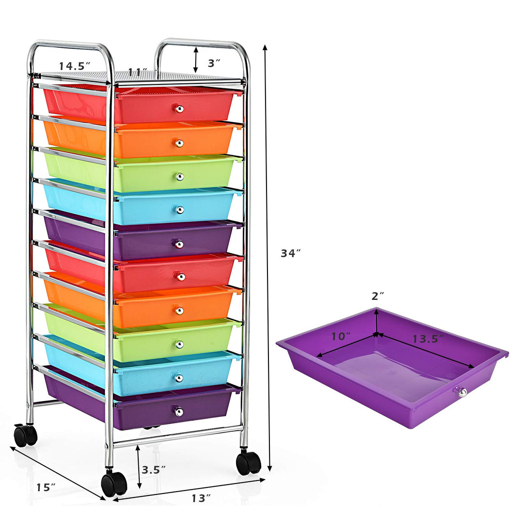 10 Drawer Rolling Cart with Lockable Wheels X48328