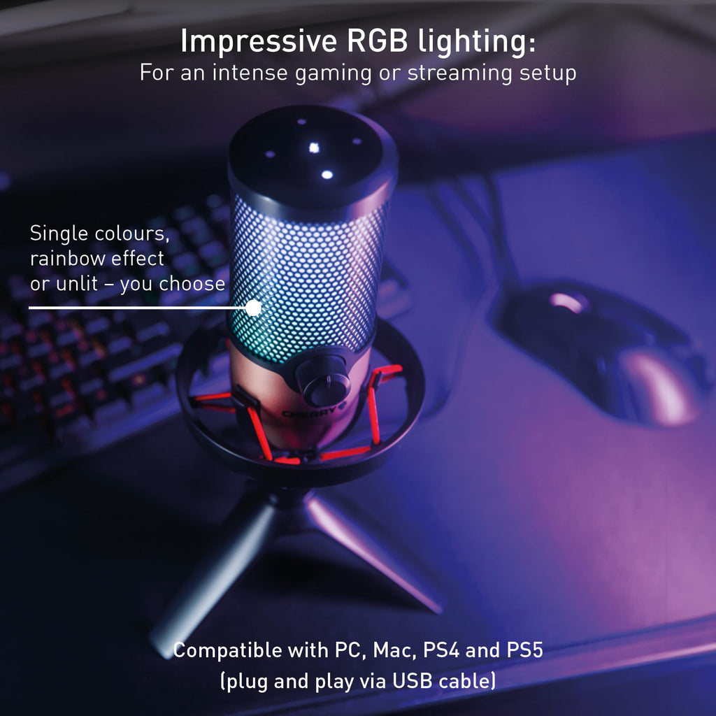 USB Microphone with RGB Lighting, 4 Polar Patterns, Black/Copper G627