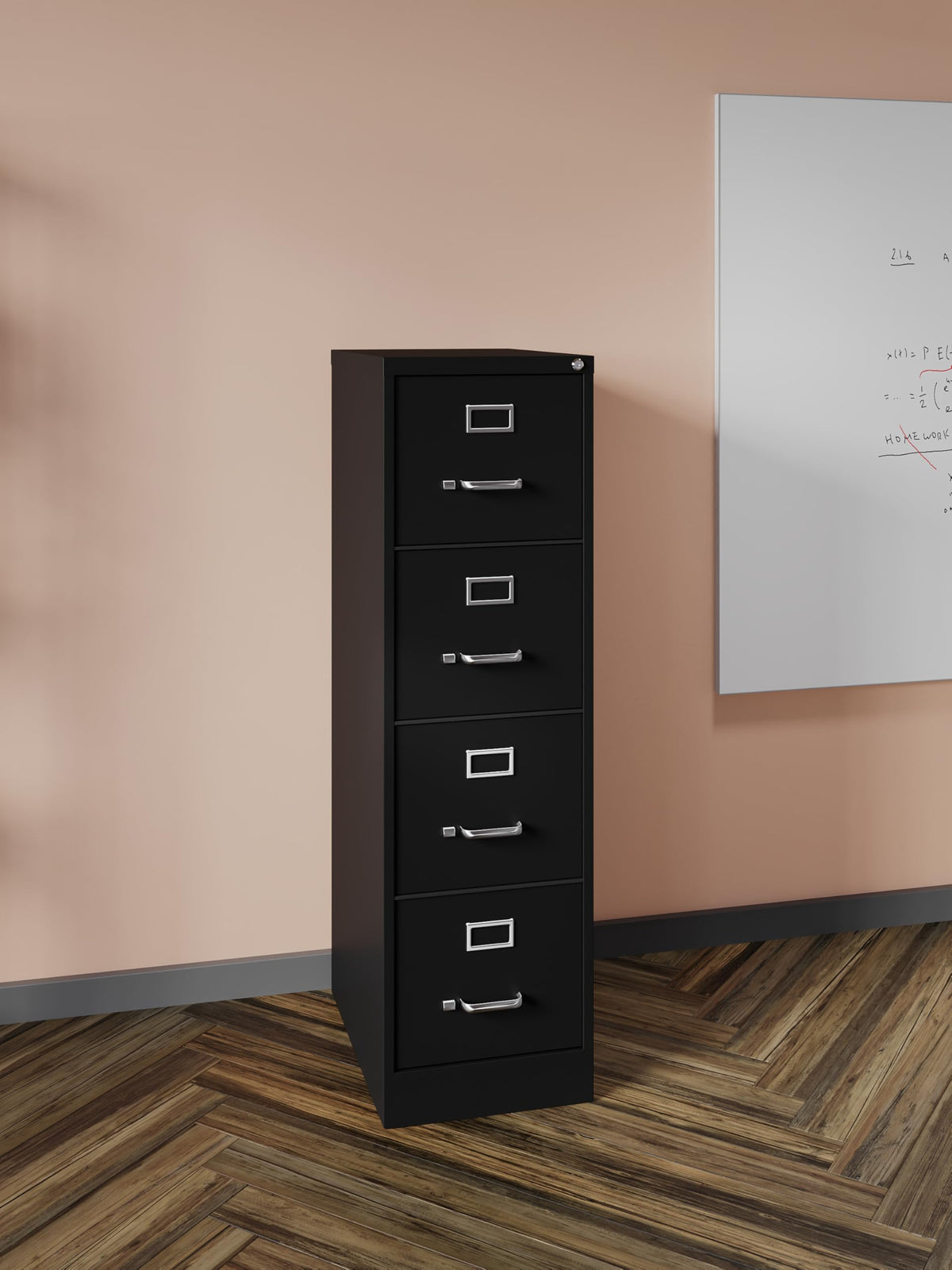 22" Deep 4 Drawer Letter Width Steel Vertical File Cabinet, Black I937271