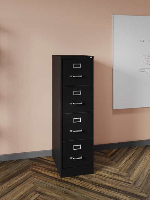 22" Deep 4 Drawer Letter Width Steel Vertical File Cabinet, Black I937271