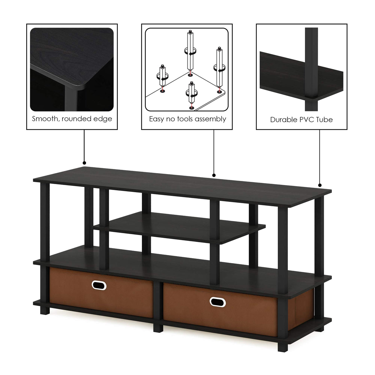 Black Espresso 4-Tier TV Stand with 2 Storage Bins Y69782