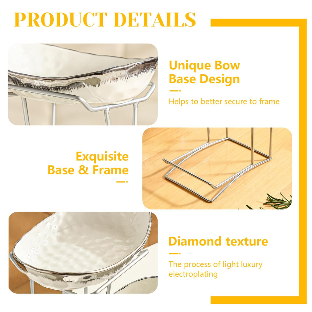 3 Tier Ceramic Fruit Bowl with Metal Stand D129789