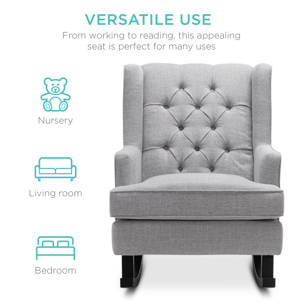 Gray Velvet Tufted Upholstered Rocking Accent Chair with Wood Frame L2346