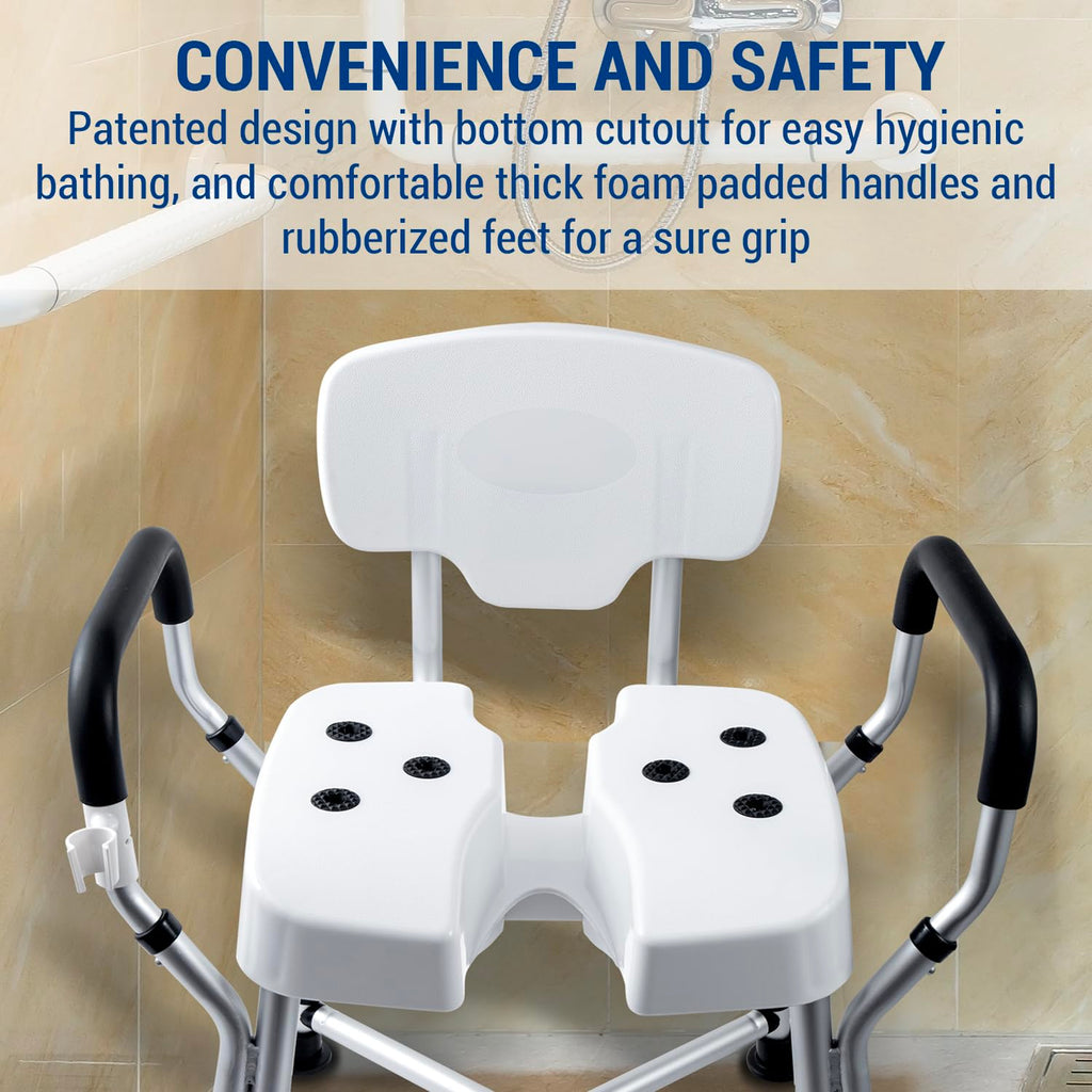 Heavy Duty Shower Chair with Back and Padded Armrests L7556