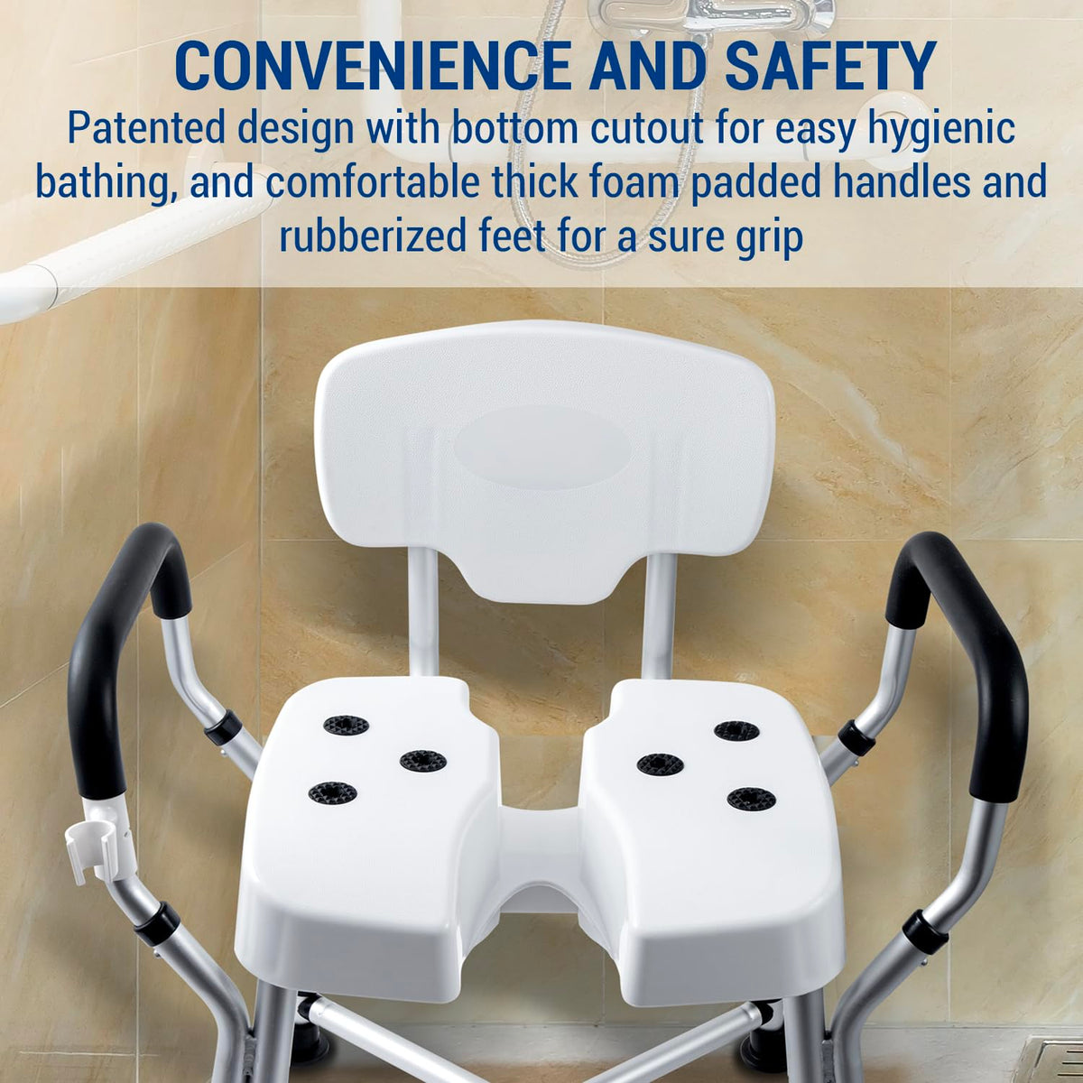 Heavy Duty Shower Chair with Back and Padded Armrests L7556