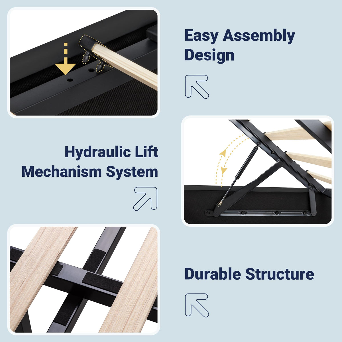 Full Lift Up Storage Hydraulic Bed Frame Black Q955157