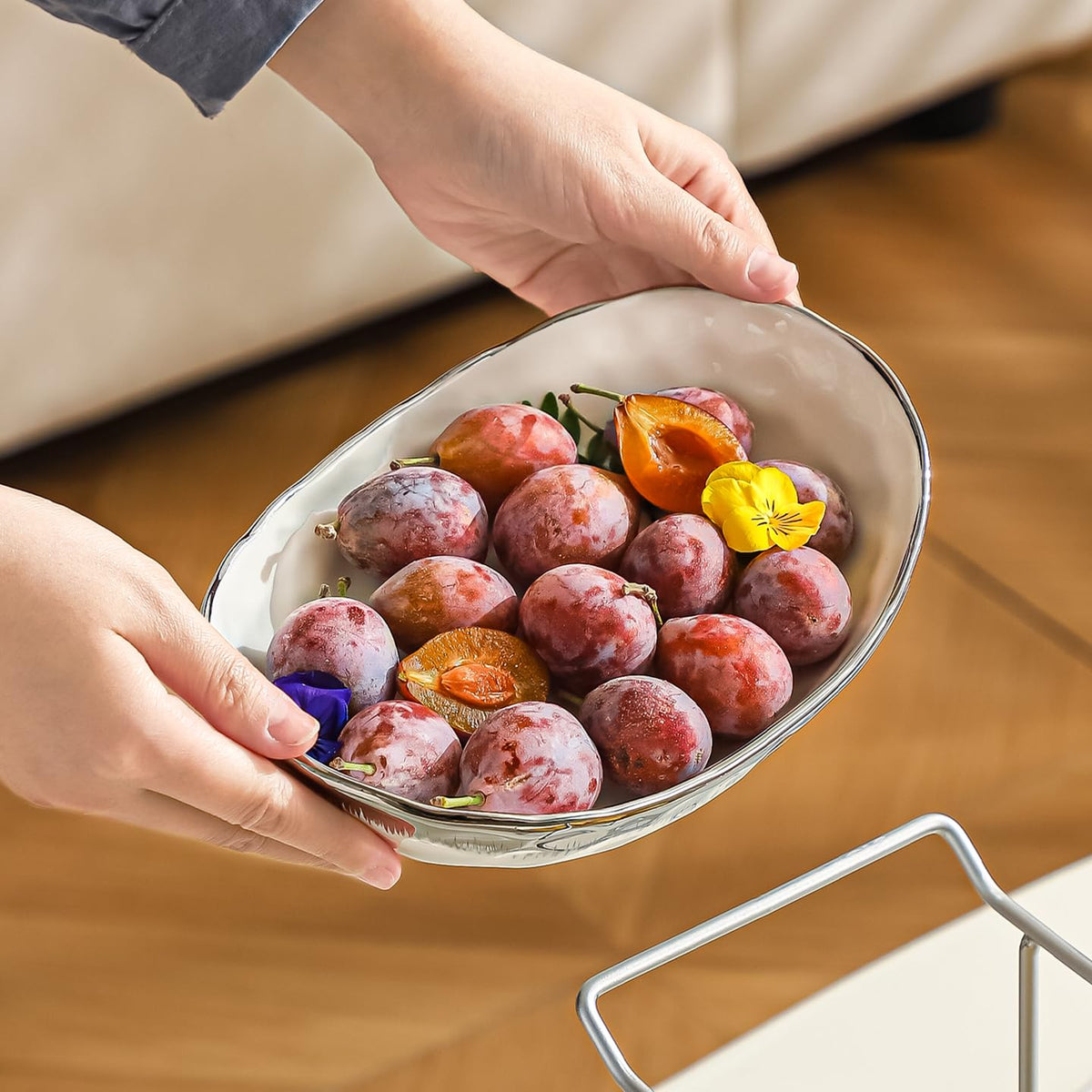 3 Tier Ceramic Fruit Bowl with Metal Stand D129789