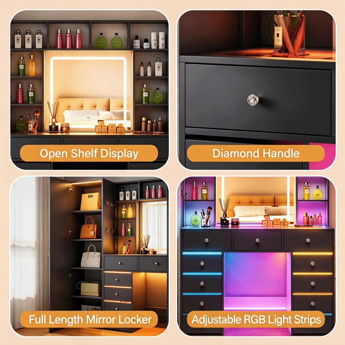 Full Length Mirror Vanity Desk with LED Mirror and 11 Drawers Q5892