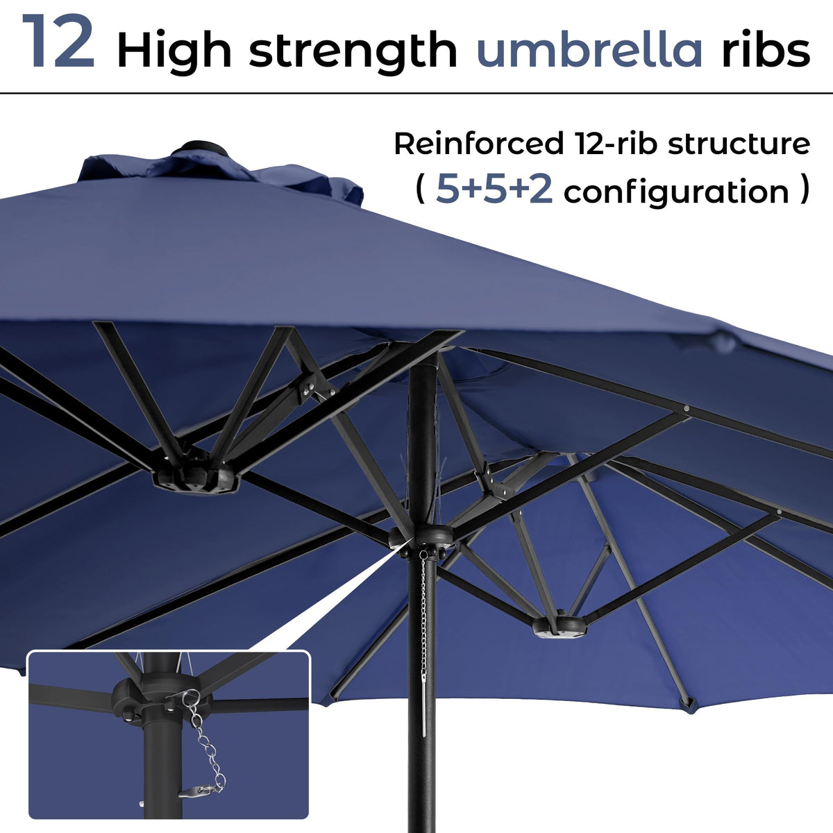 15ft Navy Blue Double-Sided Patio Umbrella with Base S7875