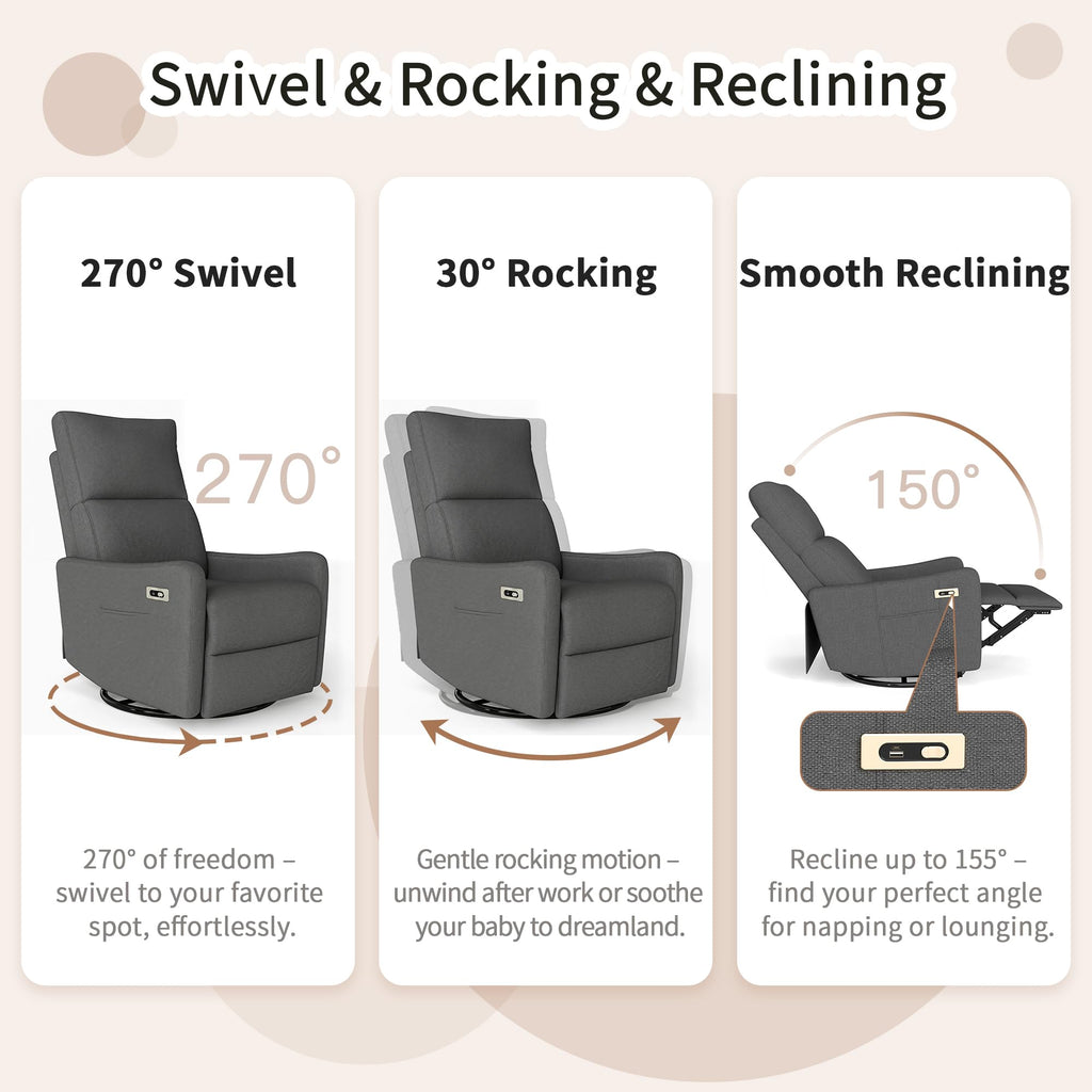 Dark Gray Velvet Swivel Recliner Chair Y768020