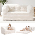 Convertible Folding Sofa Bed, 2 in 1 Portable Floor Couch & Foam Mattress with Handle, Space-Saving Faux Fur Futon Chair for Living Room, Bedroom, Guest Room (Loveseat, Beige) Q786