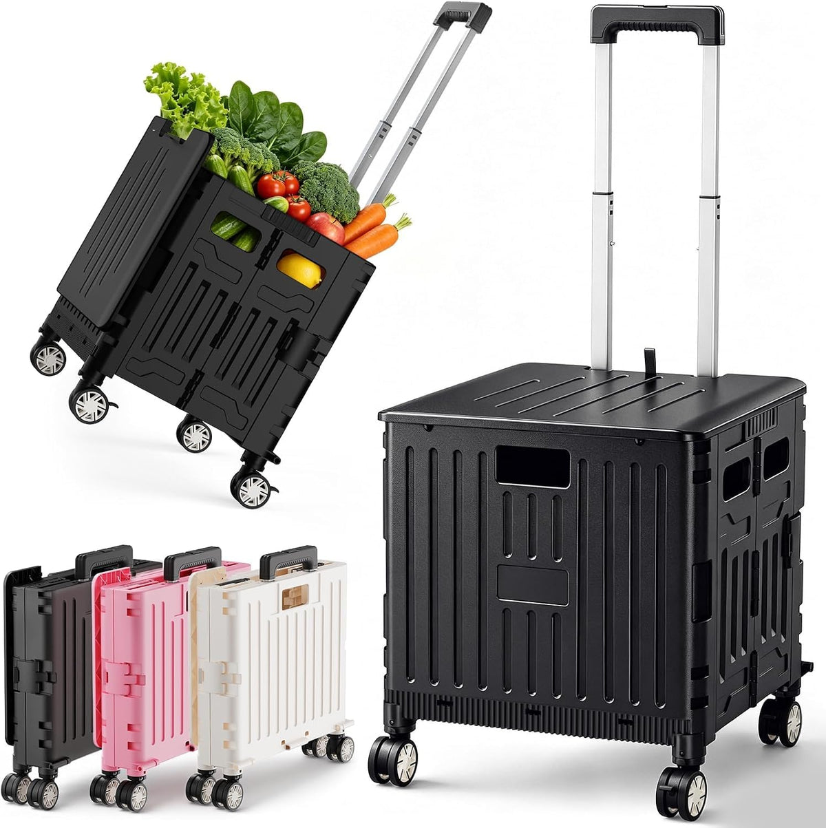 Black Folding Rolling Utility Cart O9802