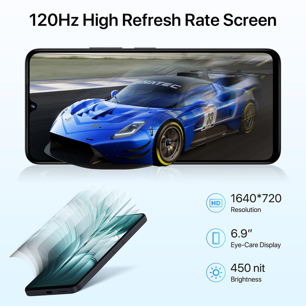 Android 14 6.9" HD+ 120Hz Octa-core 16GB +256GB 6000mAh 50MP Triple Camera Dual 4G LTE NFC Black Smartphone B3107